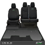 Ford Transit MK8/MK9 INKA Front 1+2 Tailored Waterproof Seat Covers & Tailored Rubber Mat Black MY-2014 Onwards (Choice of 7 Colours) - CV Sport Embroidery