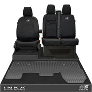 Ford Transit MK8/MK9 INKA Front 1+2 Tailored Waterproof Seat Covers & Tailored Rubber Mat Black MY-2014 Onwards (Choice of 7 Colours) - S-TECH Embroidery