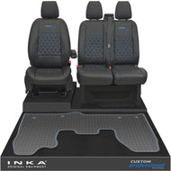 Ford Transit Custom MK1 Front 1+2 Bentley Diamond Quilt Leatherette Tailored Seat Covers & Tailored Rubber Mat Black MY-12-23 (Choice of 7 Colours) - Custom Professional Embroidery
