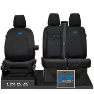 Ford Transit Custom INKA Front Set 1+2 Tailored Waterproof Seat Covers Black - R-SPORT Embroidery
