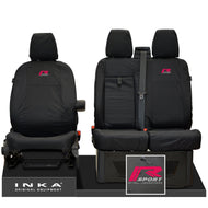Ford Transit MK8/MK9 MY14 to Present INKA Front Set 1+2 Tailored Waterproof Seat Covers Black Fits All Derivatives Incl Jumbo - R-SPORT Embroidery