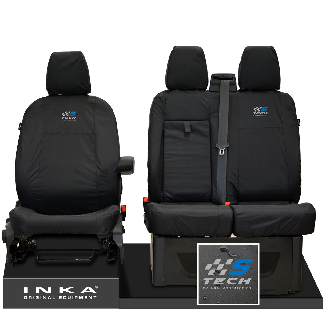 Ford Transit MK8/MK9 MY14 to Present INKA Front Set 1+2 Tailored Waterproof Seat Covers Black Fits All Derivatives Incl Jumbo