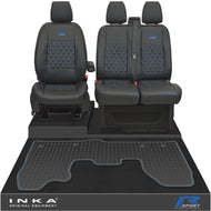 Ford Transit Custom MK1 Front 1+2 Bentley Diamond Quilt Leatherette Tailored Seat Covers & Tailored Rubber Mat Black MY-12-23 (Choice of 7 Colours) - R-SPORT Embroidery
