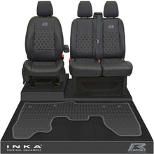Load image into Gallery viewer, Ford Transit Custom MK1 Front 1+2 Bentley Diamond Quilt Leatherette Tailored Seat Covers &amp; Tailored Rubber Mat Black MY-12-23 (Choice of 7 Colours) - R-SPORT Embroidery
