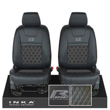 Load image into Gallery viewer, Ford Ranger Wildtrak INKA Front 1+1 Tailored Seat Covers Black Bentley Diamond Quilt MY-16-22 - R-SPORT Embroidery
