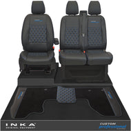 Ford Transit Custom Front 1+2 Bentley Diamond Quilt Tailored Seat Covers & Matching Tailored Floor Mat Black MY2012-23 - Custom Professional Embroidery