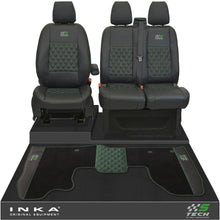 Load image into Gallery viewer, Ford Transit Custom Front 1+2 Bentley Diamond Quilt Tailored Seat Covers &amp; Matching Tailored Floor Mat Black MY2012-23 - S-TECH Embroidery
