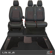Load image into Gallery viewer, Ford Transit Custom Front 1+2 Bentley Diamond Quilt Tailored Seat Covers &amp; Matching Tailored Floor Mat Black MY2012-23 - S-TECH Embroidery
