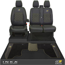 Load image into Gallery viewer, Ford Transit Custom Front 1+2 Bentley Diamond Quilt Tailored Seat Covers &amp; Matching Tailored Floor Mat Black MY2012-23 - S-TECH Embroidery

