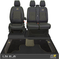 Ford Transit Custom Front 1+2 Bentley Diamond Quilt Tailored Seat Covers & Matching Tailored Floor Mat Black MY2012-23 - S-TECH Embroidery