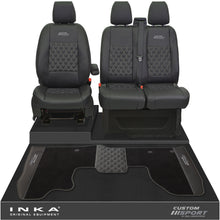 Load image into Gallery viewer, Ford Transit Custom Front 1+2 Bentley Diamond Quilt Tailored Seat Covers &amp; Matching Tailored Floor Mat Black MY2012-23 - Custom Sport Embroidery
