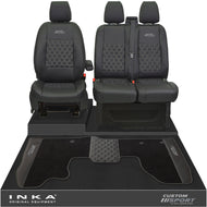 Ford Transit Custom Front 1+2 Bentley Diamond Quilt Tailored Seat Covers & Matching Tailored Floor Mat Black MY2012-23 - Custom Sport Embroidery