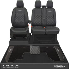 Load image into Gallery viewer, Ford Transit Custom Front 1+2 Bentley Diamond Quilt Tailored Seat Covers &amp; Matching Tailored Floor Mat Black MY2012-23 - Custom Sport Embroidery
