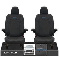 The All New Ford Transit Custom INKA Front Pair Tailored Waterproof Seat Covers Set Black MY-2024 Onwards - Custom Professional Embroidery