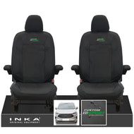 The All New Ford Transit Custom INKA Front Pair Tailored Waterproof Seat Covers Set Black MY-2024 Onwards - Custom Sport Embroidery