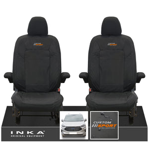 The All New Ford Transit Custom INKA Front Pair Tailored Waterproof Seat Covers Set Black MY-2024 Onwards
