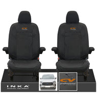 The All New Ford Transit Custom INKA Front Pair Tailored Waterproof Seat Covers Set Black MY-2024 Onwards - CV Professional Embroidery