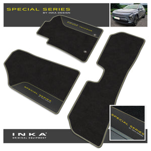 Hyundai Kona EV Car Mats (Front & Rear Set) with Premium Carpet & OEM Leatherette Fits MY18 Onwards