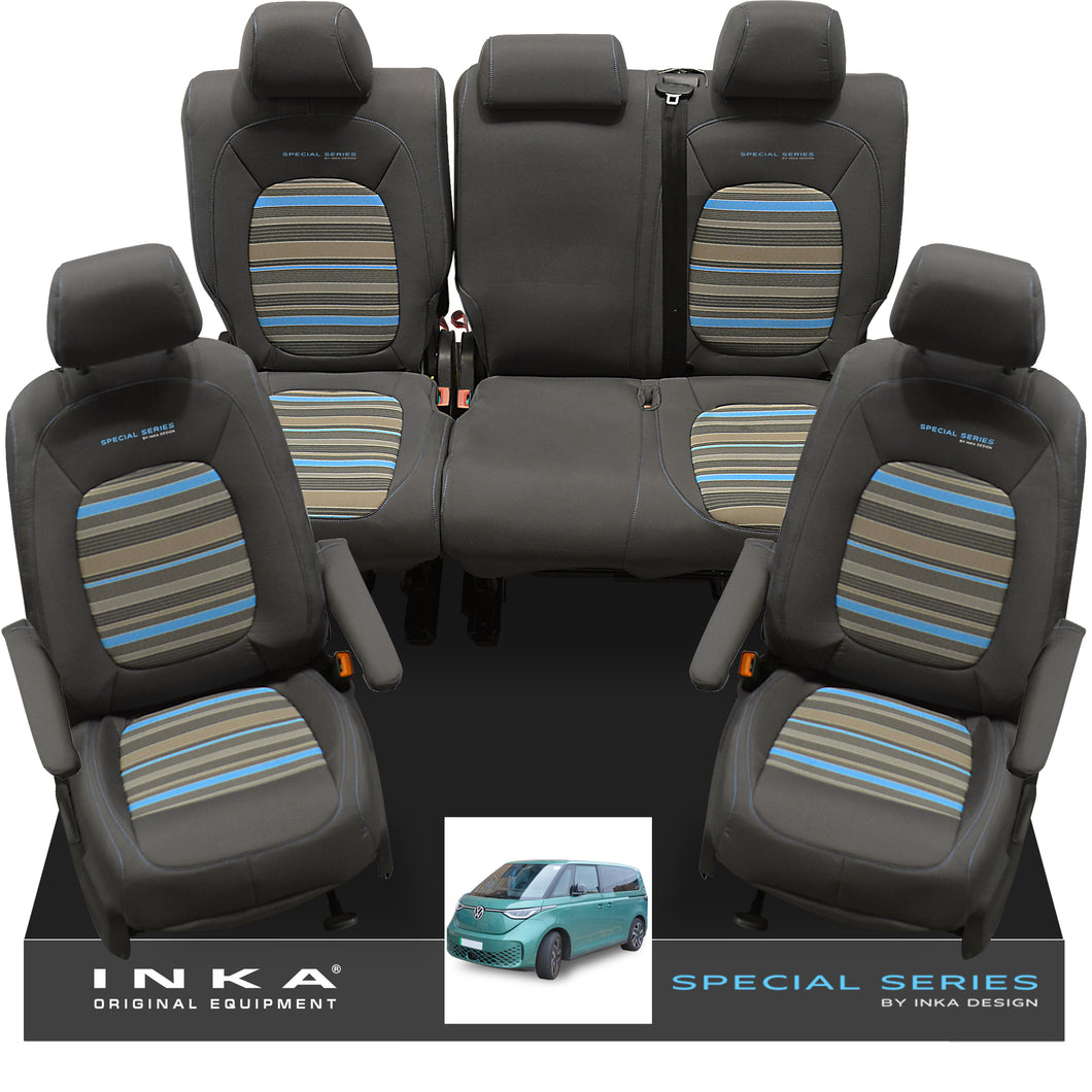 VW ID Buzz Life Style GTX Front & Rear Full Set Tailored Seat Covers, Second Skin Takato Anthracite MY22 onwards