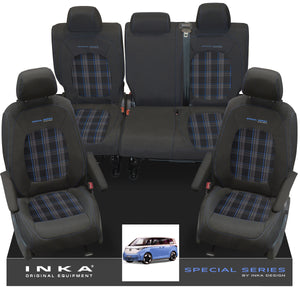 VW ID Buzz Life Style GTX Front & Rear Full Set Tailored Seat Covers, Second Skin Tartan With Special Series Embroidery MY22 onwards