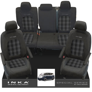 VW ID Buzz Life Style GTX Front & Rear Full Set Tailored Seat Covers, Second Skin Tartan With Special Series Embroidery MY22 onwards