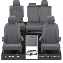Load image into Gallery viewer, VW ID Buzz Life, Style, GTX Front &amp; Rear Full Set INKA Tailored Waterproof Seat Covers Grey with Embroidery MY22 onwards
