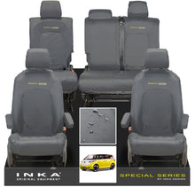 Load image into Gallery viewer, VW ID Buzz Life, Style, GTX Front &amp; Rear Full Set INKA Tailored Waterproof Seat Covers Grey with Embroidery MY22 onwards

