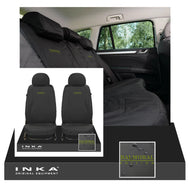 Land Rover Defender INKA Front & Rear Set Tailored Waterproof Seat Covers Black MY-07-16 - Balmoral Embroidery