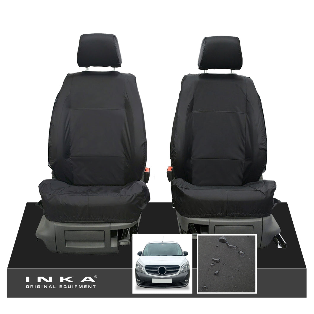 Mercedes Benz Citan W415 MY12-21 Front Pair Tailored Waterproof Seat Covers Black Fits Panel Van & Kombi