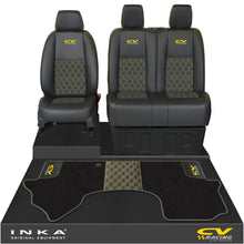 Load image into Gallery viewer, Mercedes Benz Sprinter Front 1+2 Bentley Leatherette Tailored Seat Covers &amp; Matching Tailored Floor Mat Black MY-2018> (7 Colours)
