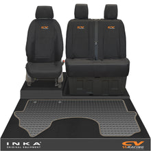 Load image into Gallery viewer, New Mercedes Benz Sprinter INKA Front 1+2 Tailored Waterproof Seat Covers &amp; Tailored Rubber Mat Black MY18 To Present

