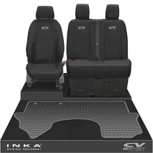 Load image into Gallery viewer, New Mercedes Benz Sprinter INKA Front 1+2 Tailored Waterproof Seat Covers &amp; Tailored Rubber Mat Black MY18 To Present - CV Sport Embroidery
