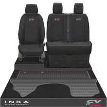Load image into Gallery viewer, New Mercedes Benz Sprinter INKA Front 1+2 Tailored Waterproof Seat Covers &amp; Tailored Rubber Mat Black MY18 To Present - CV Sport Embroidery
