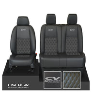 Mercedes Benz Sprinter INKA Front Set Tailored Leatherette Seat Covers Black Bentley Diamond Quilt (7 Colours) with embroidery MY18 to Present Fits All Derivatives - CV Sport Embroidery