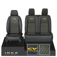 Mercedes Benz Sprinter INKA Front Set Tailored Leatherette Seat Covers Black Bentley Diamond Quilt (7 Colours) with embroidery MY18 to Present Fits All Derivatives - CV Professional Embroidery