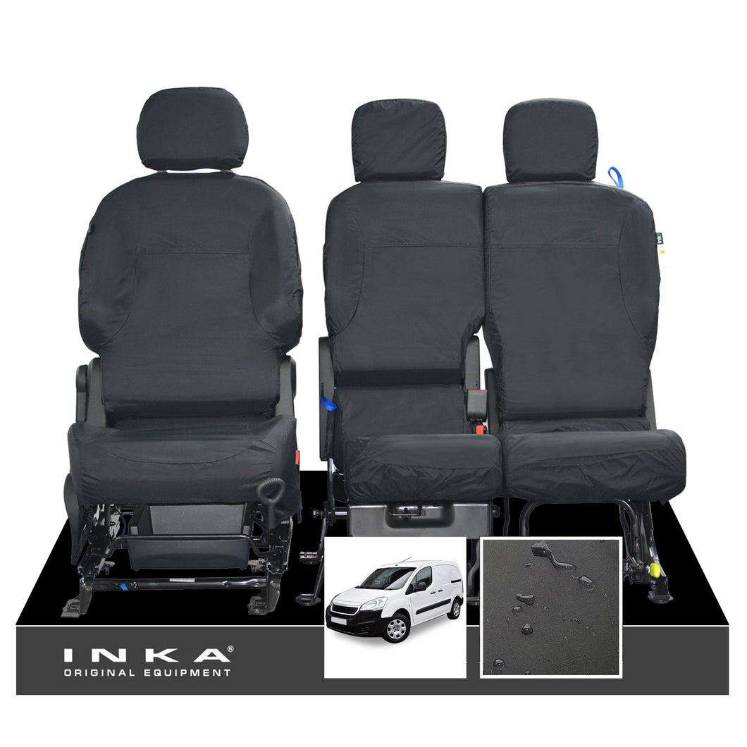 Peugeot Partner Front Set 1+2  INKA Tailored Waterproof Seat Covers BLACK MY08-17