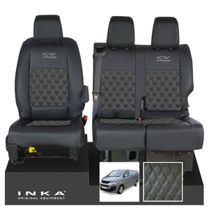 Peugeot Expert INKA Front 1+2 Bentley Diamond Quilt Leatherette Tailored Seat Covers Black MY16 To Present