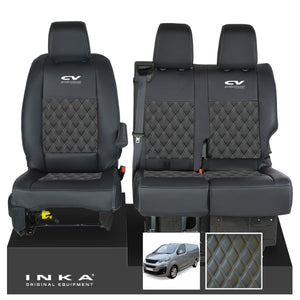 Peugeot Expert INKA Front 1+2 Bentley Diamond Quilt Leatherette Tailored Seat Covers Black MY16 To Present