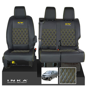 Peugeot Expert INKA Front 1+2 Bentley Diamond Quilt Leatherette Tailored Seat Covers Black MY16 To Present