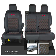 Peugeot Expert INKA Front 1+2 Bentley Diamond Quilt Leatherette Tailored Seat Covers Black MY16 To Present - CV Racing Embroidery