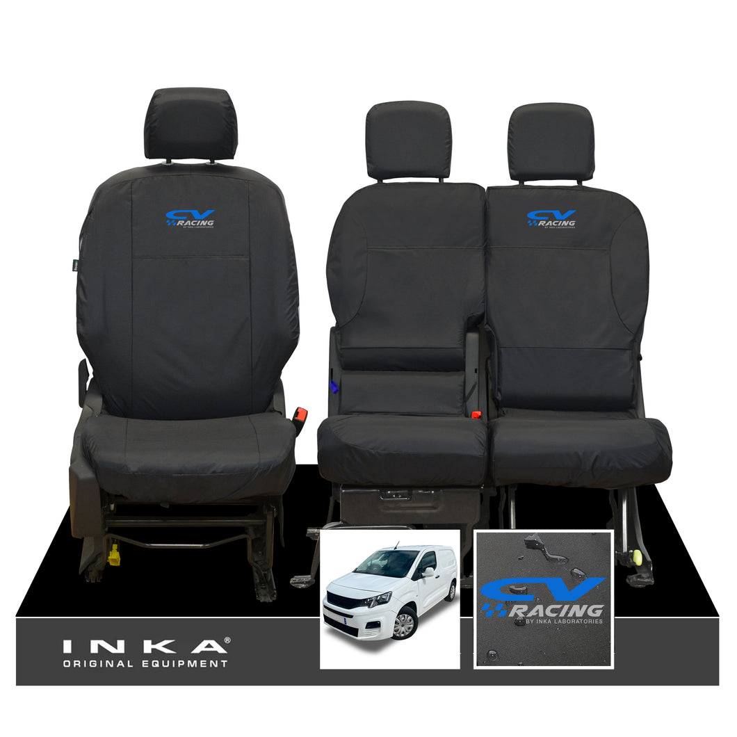 Peugeot Partner MK3 Front Inka Fully Tailored Waterproof Seat Covers Black MY2018 Onwards