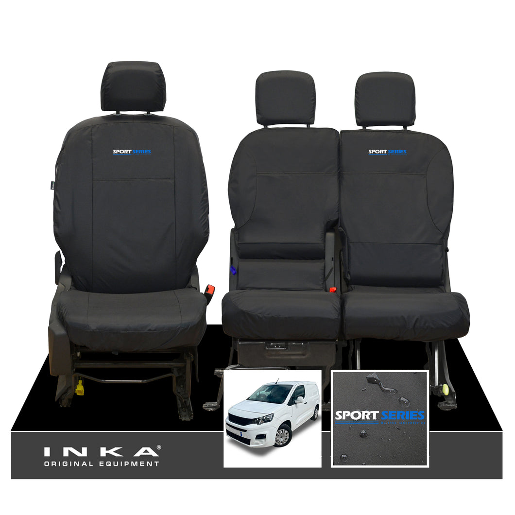 Peugeot Partner MK3 Front Inka Fully Tailored Waterproof Seat Covers Black MY2018 Onwards