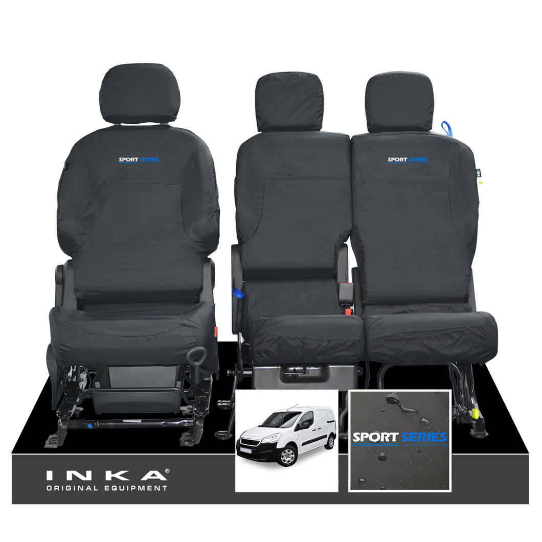 Peugeot Partner MK2 Front Inka Fully Tailored Waterproof Seat Covers Black MY08-17