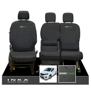 Peugeot Partner MK3 Front Inka Fully Tailored Waterproof Seat Covers Black MY2018 Onwards