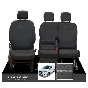 Peugeot Partner MK3 Front Inka Fully Tailored Waterproof Seat Covers Black MY2018 Onwards