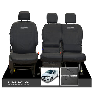 Peugeot Partner MK3 Front Inka Fully Tailored Waterproof Seat Covers Black MY2018 Onwards