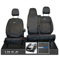 INKA Renault Trafic Sport (Business Plus) Tailored Waterproof Seat Covers Front Set 1+2 - Black MY14 Onwards - Sport-Series Embroidery