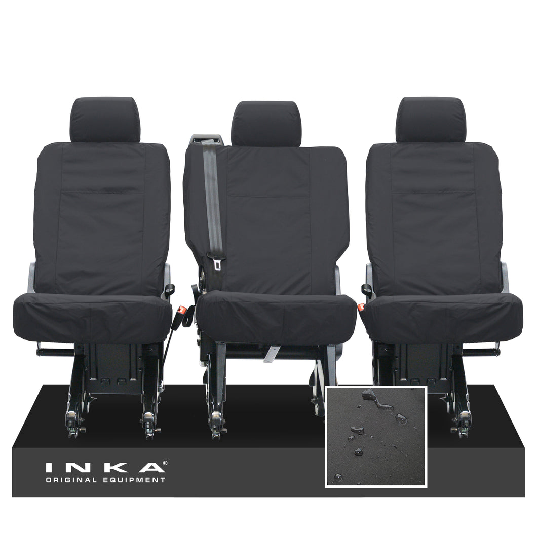 VW Transporter Shuttle T6.1, T6 Rear 1+1+1 Tailored Waterproof Seat Covers Black MY-15-23