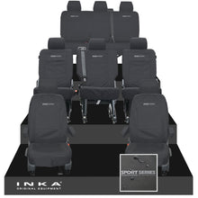 Load image into Gallery viewer, VW Transporter Shuttle T6.1, T6 8 Seater Tailored Waterproof Seat Covers Black MY 15-23
