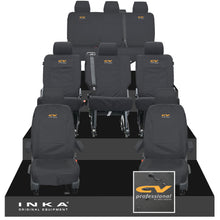 Load image into Gallery viewer, VW Transporter Shuttle T6.1, T6 8 Seater Tailored Waterproof Seat Covers Black MY 15-23
